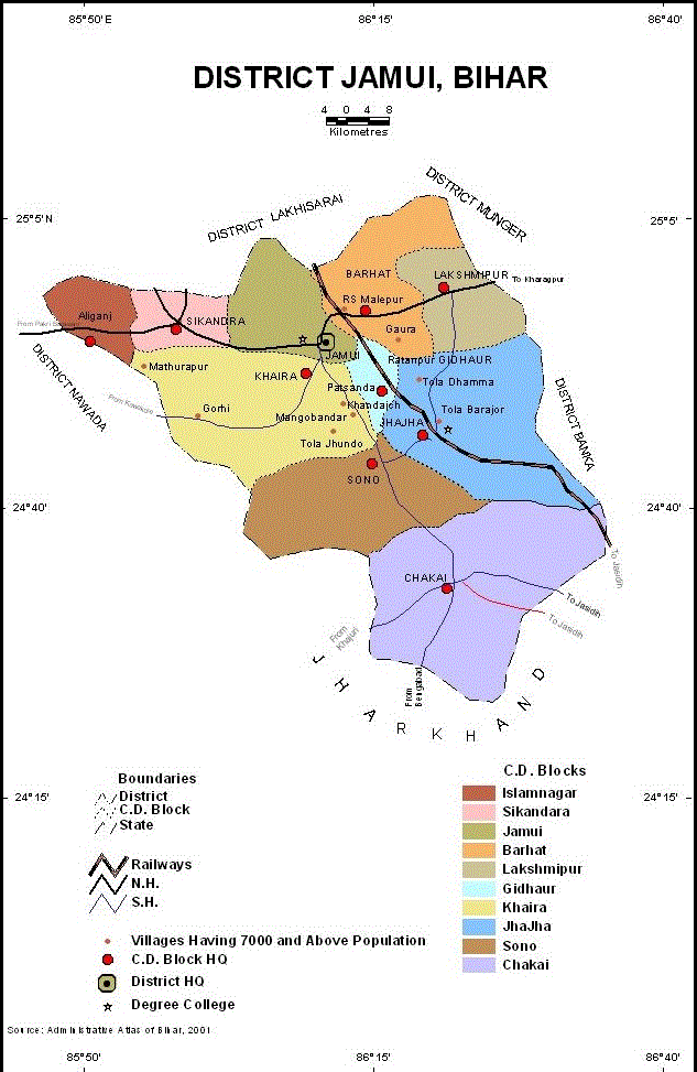 Jamui In Bihar Map Using Gis For Identification Of Potential Ecotourism Sites: A Case Study Of  Jamui District Of Bihar - Ignited Minds Journals